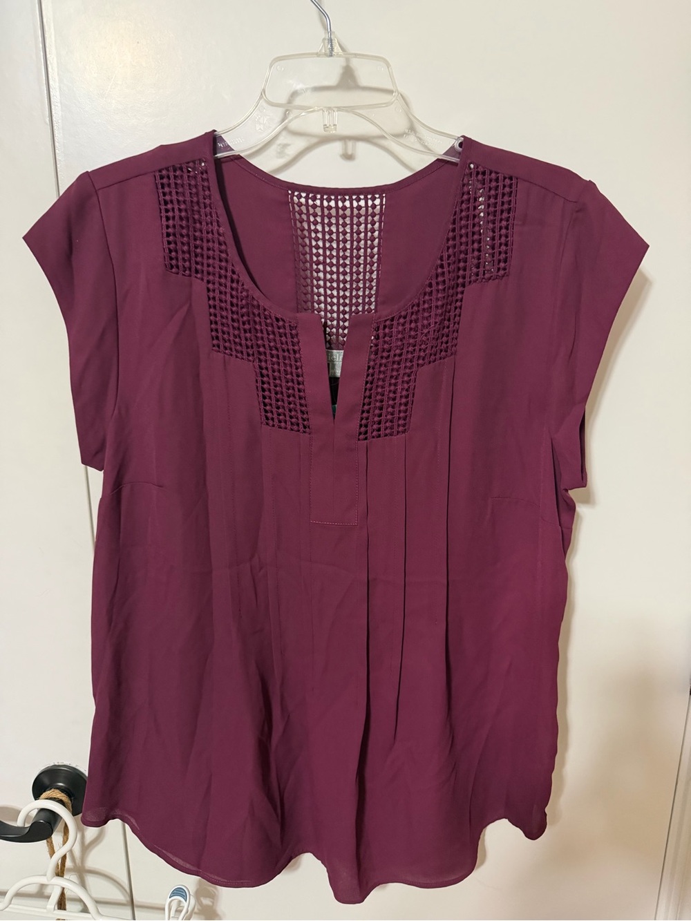 Daniel Rainn Crochet Yoke Split Neck Blouse - Large